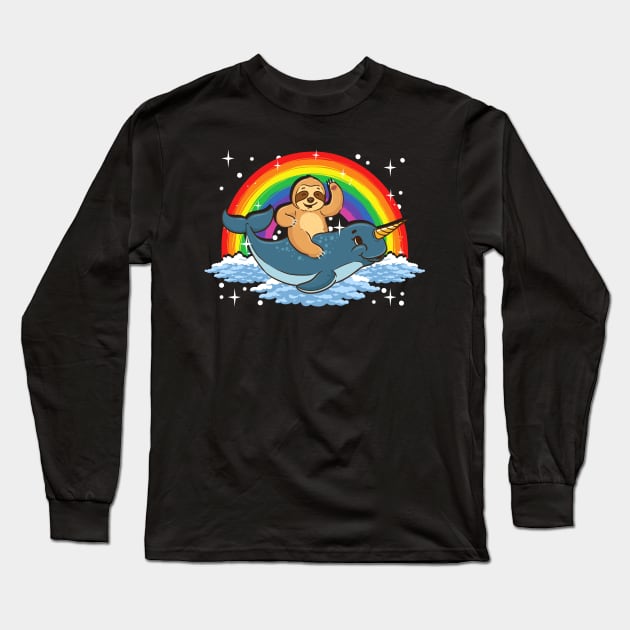 Sloth Riding Narwhal Adorable Unicorn Of The Sea Long Sleeve T-Shirt by theperfectpresents